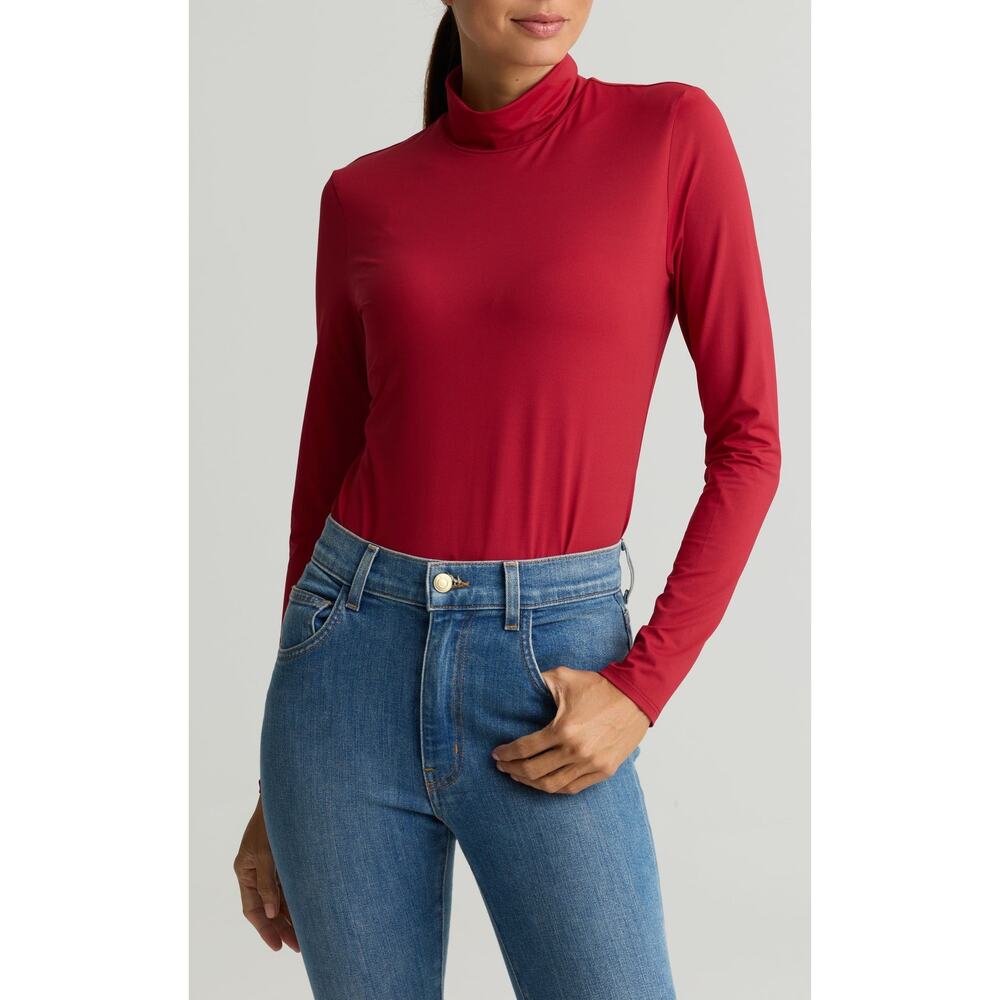 St. John The Nuda Jersey Turtleneck Top Lightweight Shirt Size Medium Red